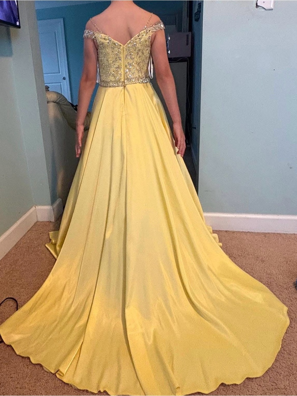Christina Wu Yellow pageant Gown with Beaded Bodice